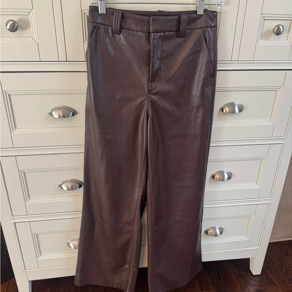 Joe's Jeans Women's Dark faux Brown Leather Pants - The Mia High Rise Wide Leg